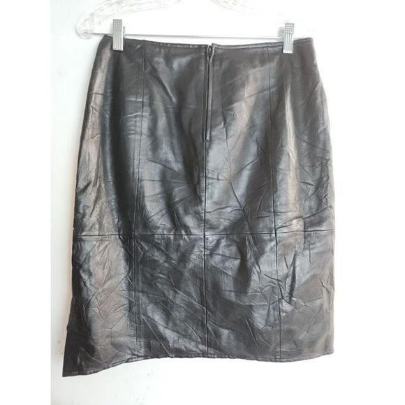 Vakko Sport Women Black 100% Leather A-Line Straight Knee Length Skirt size 10 - Picture 5 of 8